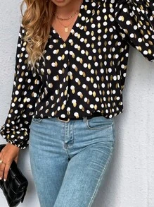 SHEIN Clasi Áo sơ mi nữ Chấm bi Thanh lịch - Nhiều màu - Xem 3