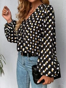 SHEIN Clasi Áo sơ mi nữ Chấm bi Thanh lịch - Nhiều màu - Xem 4