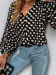 SHEIN Clasi Áo sơ mi nữ Chấm bi Thanh lịch - Nhiều màu - Xem 6