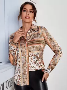 SHEIN Clasi Áo sơ mi Lan & In hoa - Nhiều màu - Xem 1