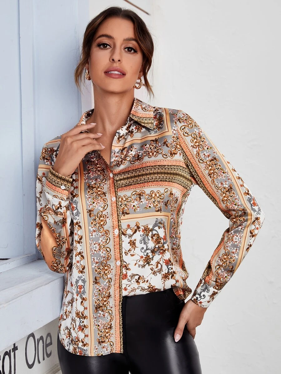 SHEIN Clasi Áo sơ mi Lan & In hoa - Nhiều màu - Xem 1