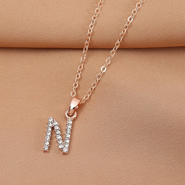 

Zircon Letter Charm Necklace, Rose gold