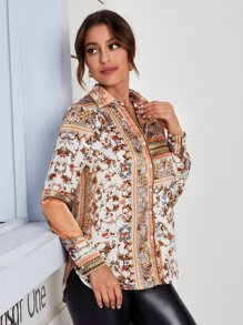 SHEIN Clasi Áo sơ mi Lan & In hoa - Nhiều màu - Xem 3