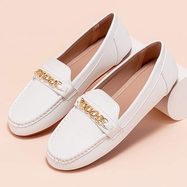

Stitch Detail Metal Decor Loafers, White