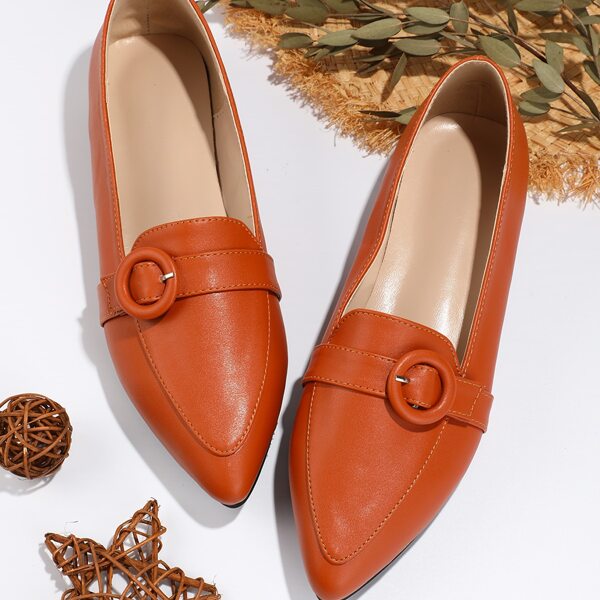 

Stitch Detail Buckle Decor Flats, Orange