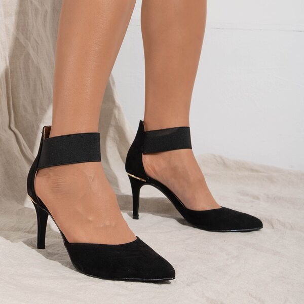 

Minimalist Stiletto Heeled Ankle Strap Pumps, Black