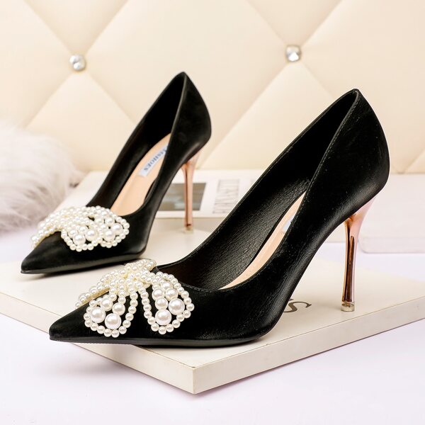

Faux Pearl Decor Court Pumps, Black