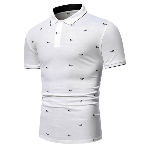 

Men Fish Bone Print Polo Shirt, White
