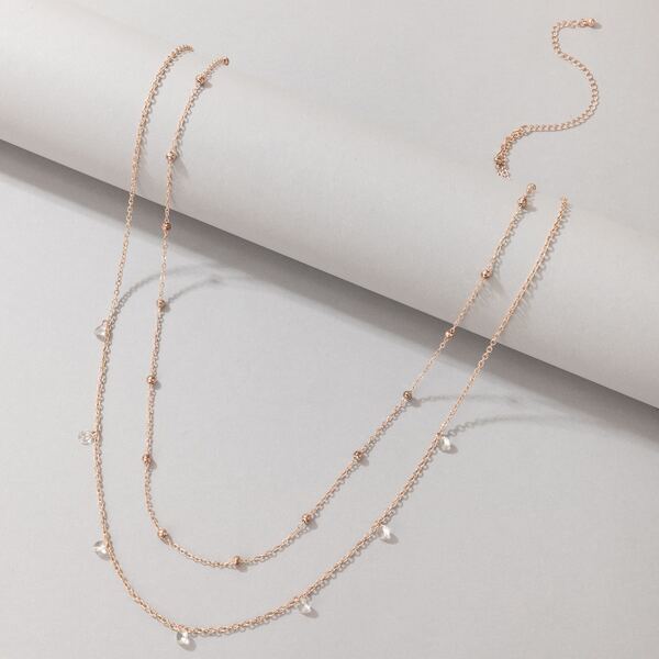 

Rhinestone Detail Layered Waist Chain, Rose gold