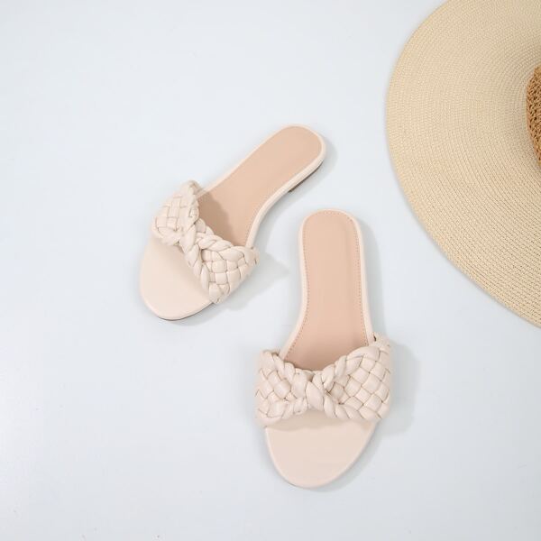 

Braided Detail Slide Sandals, Beige