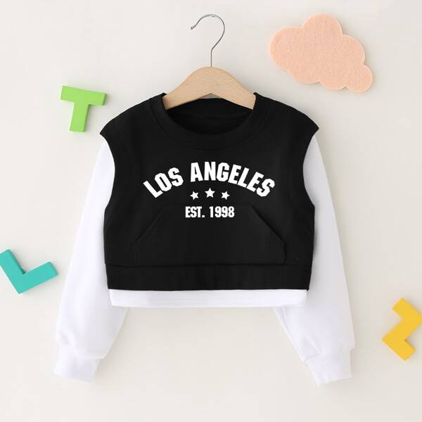 

Toddler Girls 1pc Letter & Color Block 2 In 1 Sweatshirt, Black