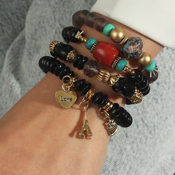 

4pcs Acrylic Beaded Bracelet, Multicolor