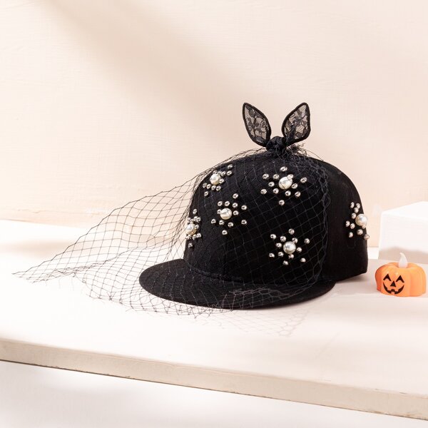 

Faux Pearl Decor Hat, Black