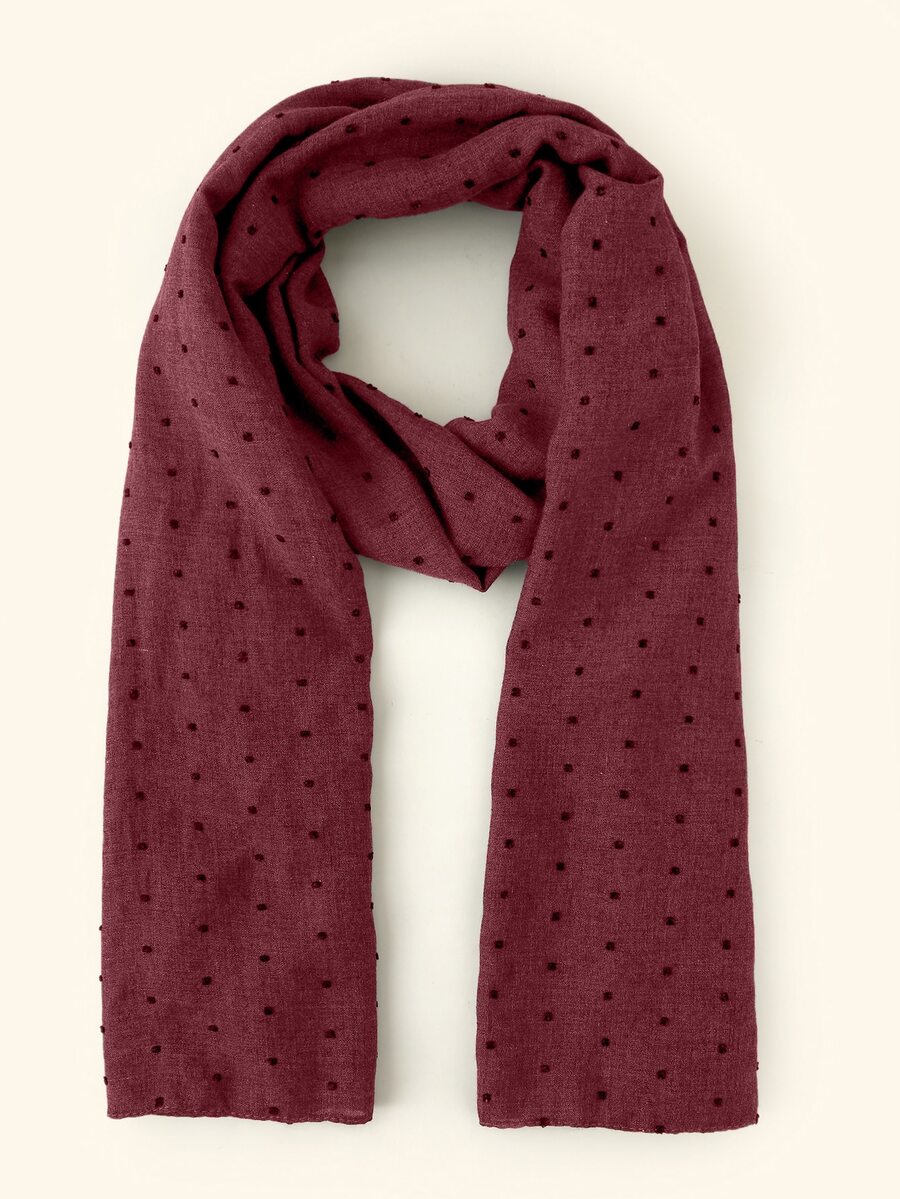 1 件刺繡 Pom Pom 圍巾,防曬雪紡長披肩 - 紅木色 - 查看 1