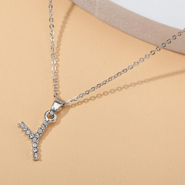 

Zircon Letter Charm Necklace, Silver