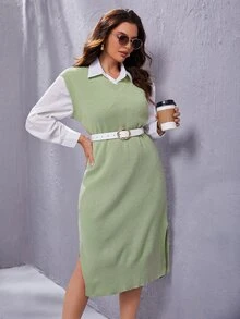 Mulvari Ladies áo len váy Tách cao màu trơn Giải trí - Màu xanh Bạc hà - Xem 2