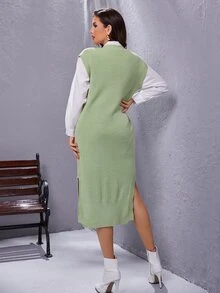 Mulvari Ladies áo len váy Tách cao màu trơn Giải trí - Màu xanh Bạc hà - Xem 3