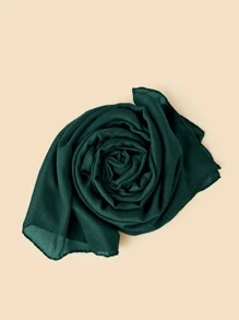 1pc Solid Color Hijab/Head Scarf, Suitable For Use In Mosques, Sun Protection - Dark Green - View 2
