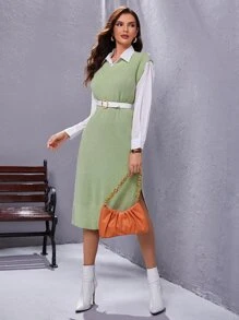 Mulvari Ladies áo len váy Tách cao màu trơn Giải trí - Màu xanh Bạc hà - Xem 1