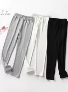 Sparklyn Tween Girl 3pcs Solid Elastic Waist Leggings Chic Outfits For Autumn/Winter