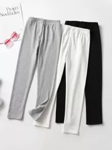 Sparklyn Tween Girl 3pcs Solid Elastic Waist Leggings Chic Outfits For Autumn/Winter