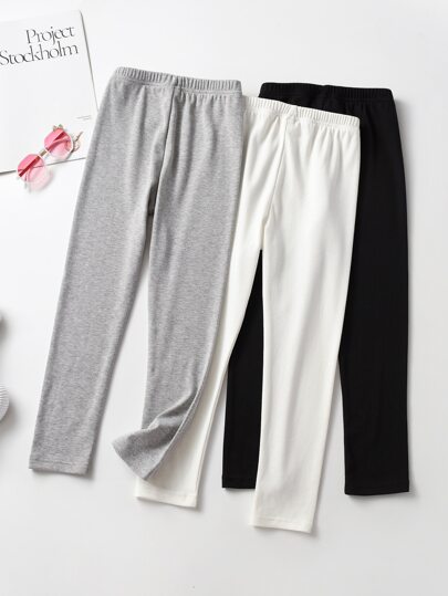 Tween Girl 3pcs Solid Elastic Waist Leggings Chic Autumn/Winter