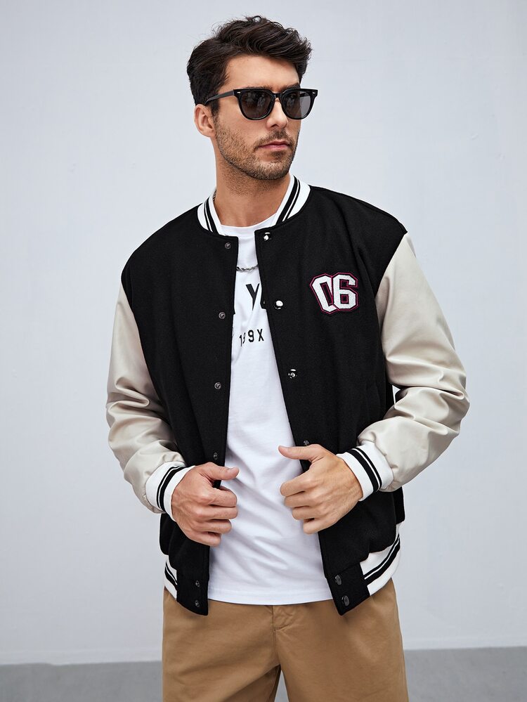 Manfinity Men Number Patched Colour Block Varsity Jacket - Black - View 1