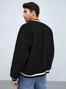 Manfinity VCAY Oversized Men's Letter Embroidery Teddy Varsity Jacket, For Fall Winter - Black - View 2