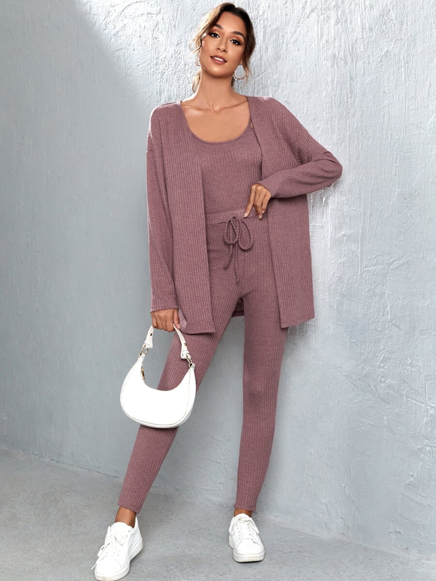 SHEIN Unity Bộ đồ hai mảnh nữ Thắt nút màu trơn Giải trí - Bụi hồng - Xem 1