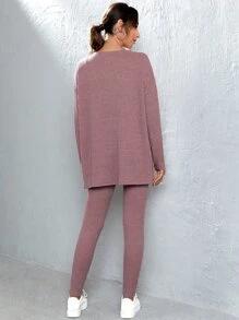 SHEIN Unity Bộ đồ hai mảnh nữ Thắt nút màu trơn Giải trí - Bụi hồng - Xem 2