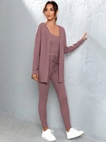 SHEIN Unity Bộ đồ hai mảnh nữ Thắt nút màu trơn Giải trí - Bụi hồng - Xem 5