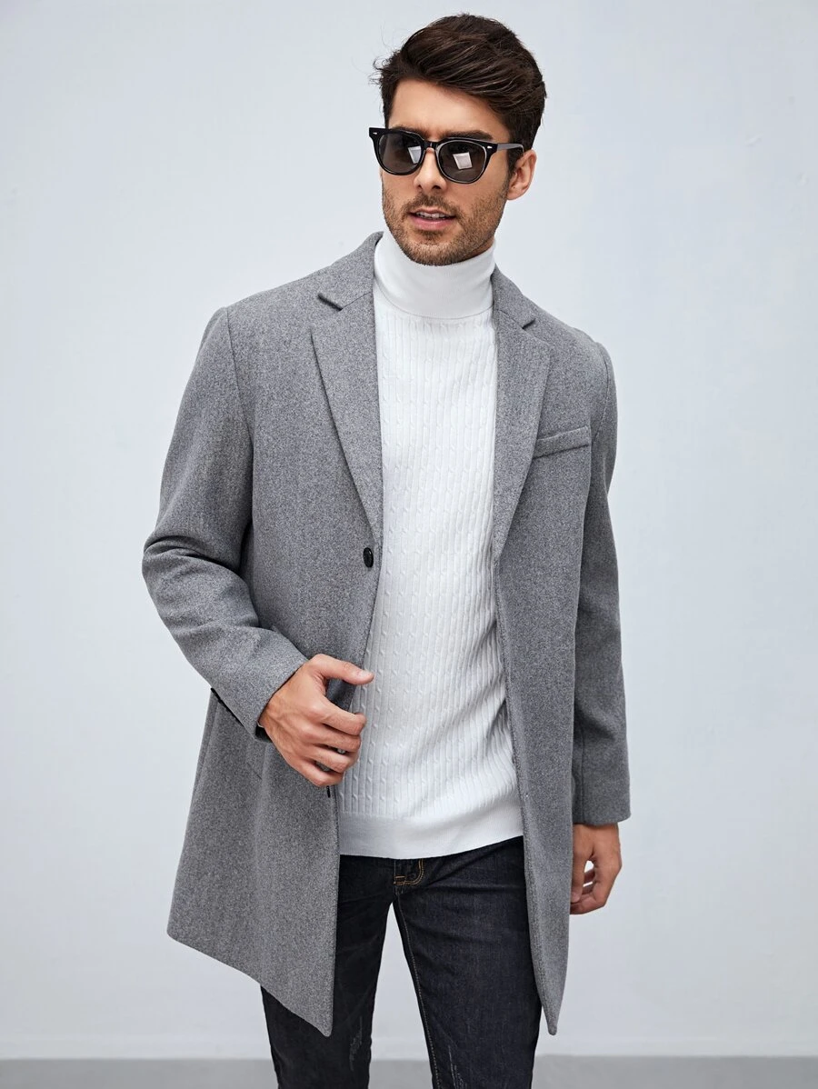 Manfinity NiteLyfe Men Lapel Neck Slant Pockets Overcoat - Grey - View 1