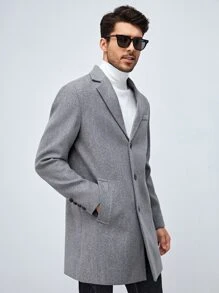 Manfinity NiteLyfe Men Lapel Neck Slant Pockets Overcoat - Grey - View 4