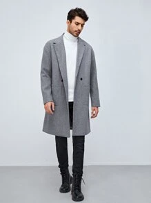 Manfinity Hombres Abrigo de cuello con solapa con botones con bolsillo delantero - Gris - Ver 1