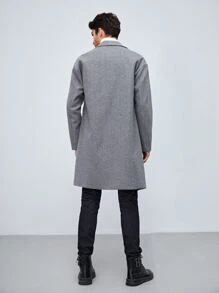 Manfinity Hombres Abrigo de cuello con solapa con botones con bolsillo delantero - Gris - Ver 2