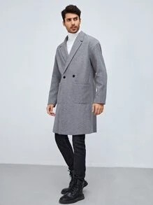 Manfinity Hombres Abrigo de cuello con solapa con botones con bolsillo delantero - Gris - Ver 5