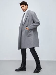 Manfinity Hombres Abrigo de cuello con solapa con botones con bolsillo delantero - Gris - Ver 4