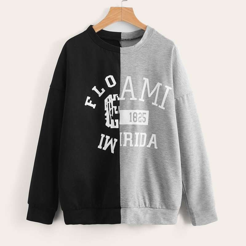 

Letter Colorblock Drop Shoulder Sweatshirt, Multicolor