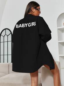 SHEIN Unity Letter Graphic Drop Shoulder Shirt - Black - View 1