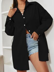 SHEIN Unity Letter Graphic Drop Shoulder Shirt - Black - View 6