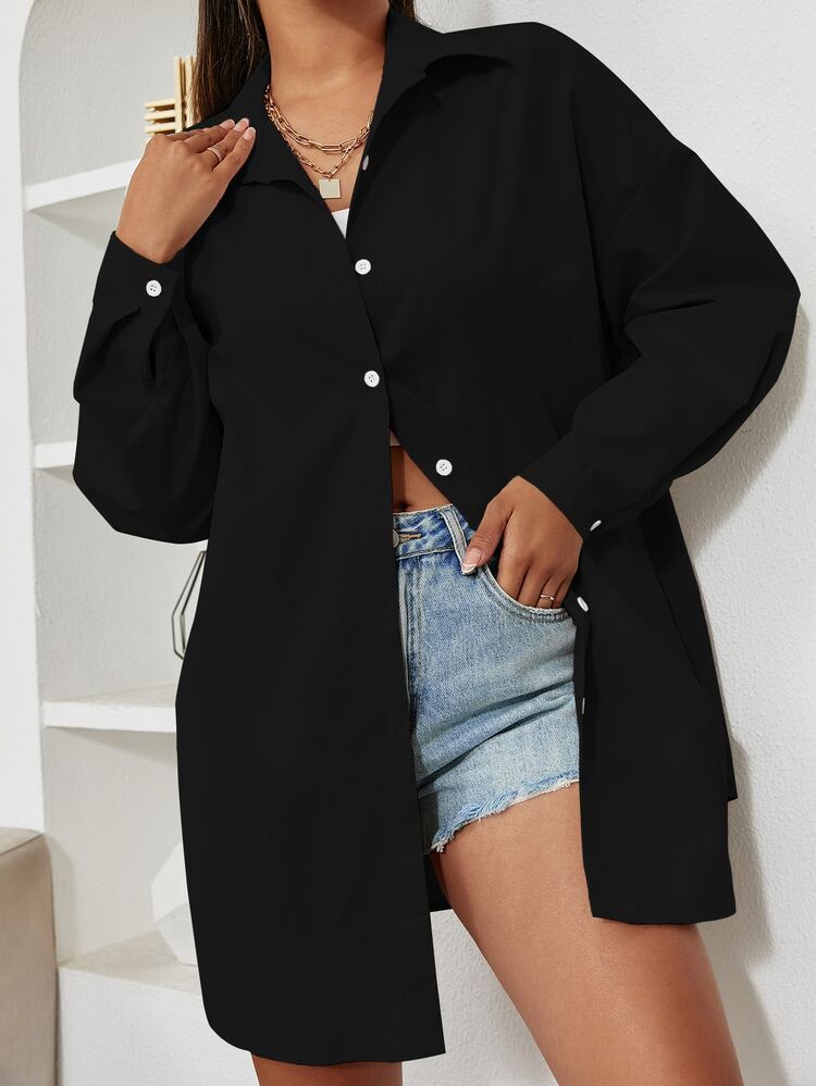 SHEIN Unity Letter Graphic Drop Shoulder Shirt - Black - View 6