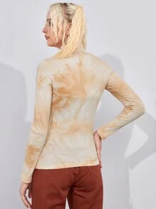 ROMWE Camiseta de tie dye con abertura de canalé - Multicolor - Ver 4