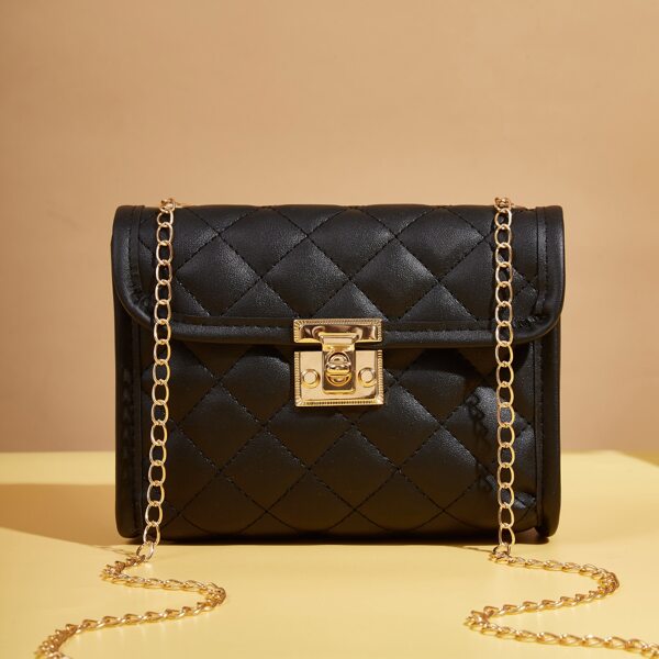 

Minimalist Quilted Twist Lock Chain Crossbody Bag, Black