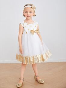 Trang phục tiệc cho bé gái Nơ trước Hình học Hấp dẫn - trắng - Xem 4