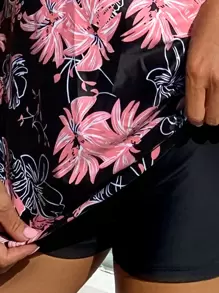 Swim Lushoire Floral Print Swim Dress With Shorts,Summer Beach - Multicolor - View 4