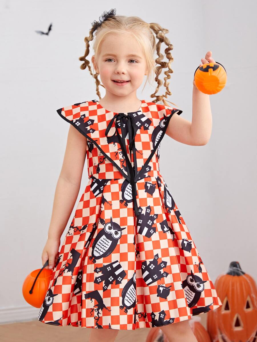 小女童萬聖印花格紋洋裝