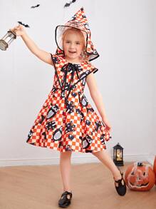 小女童萬聖印花格紋洋裝