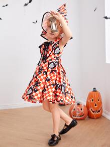 小女童萬聖印花格紋洋裝