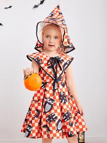 小女童萬聖印花格紋洋裝