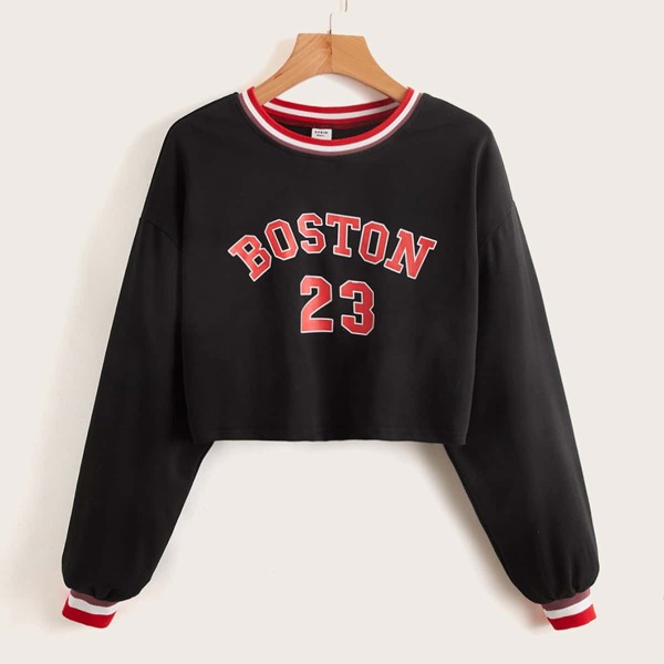 

Teen Girls Letter Graphic Pullover, Black